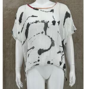 Sucesos Top Womens Small Medium White Splatter Hand Painted Artsy Sheer Beach